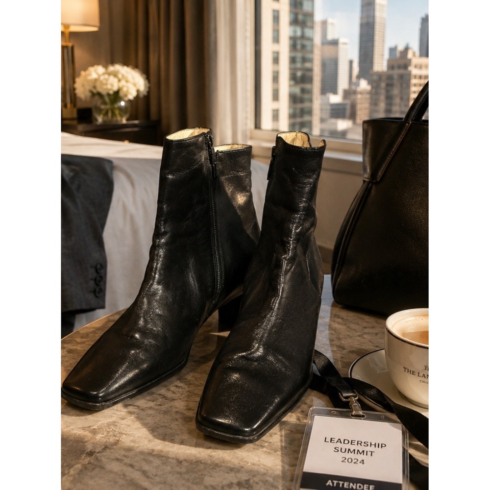 Vintage Italian Leather Ankle Boots 35 Black Zip Booties Made in Italy Minimalis